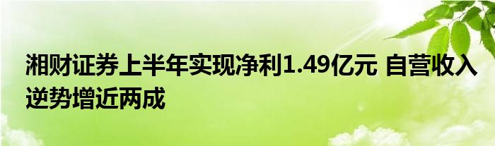 湘财证券上半年实现净利1.49亿元 自营收入逆势增近两成