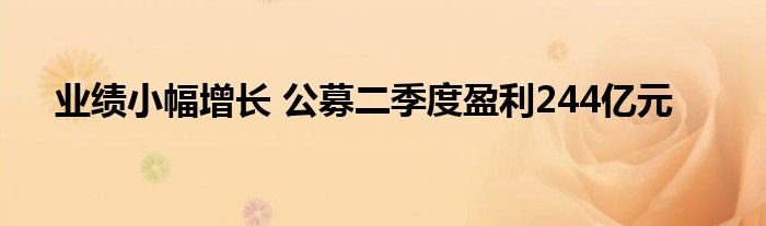 业绩小幅增长 公募二季度盈利244亿元