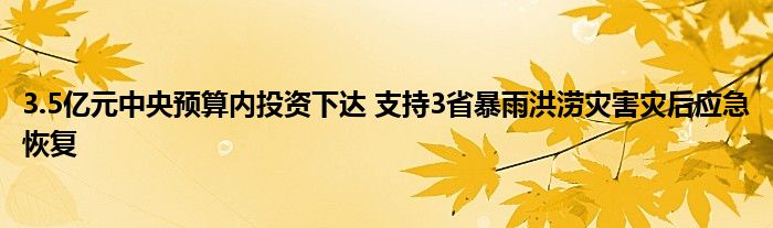 3.5亿元中央预算内投资下达 支持3省暴雨洪涝灾害灾后应急恢复