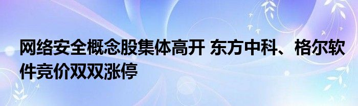 网络安全概念股集体高开 东方中科、格尔软件竞价双双涨停