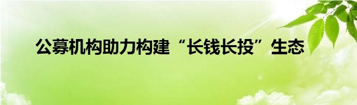 公募机构助力构建“长钱长投”生态