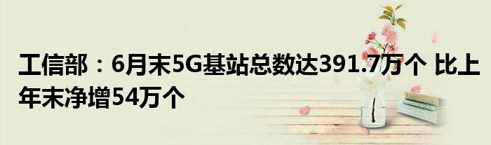 工信部：6月末5G基站总数达391.7万个 比上年末净增54万个