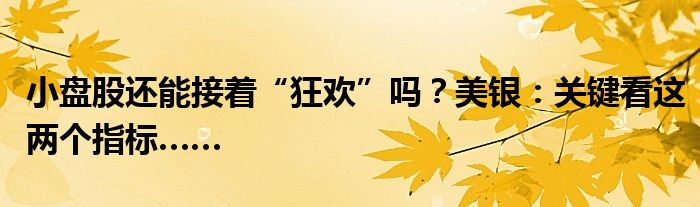 小盘股还能接着“狂欢”吗？美银：关键看这两个指标……