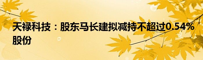 天禄科技：股东马长建拟减持不超过0.54%股份