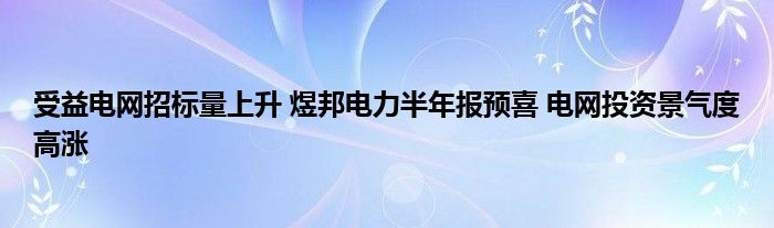 受益电网招标量上升 煜邦电力半年报预喜 电网投资景气度高涨