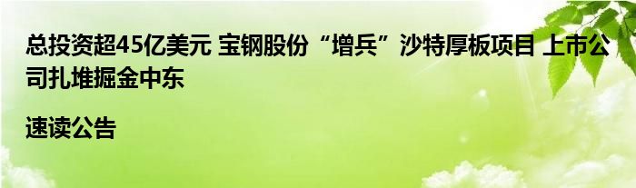 总投资超45亿美元 宝钢股份“增兵”沙特厚板项目 上市公司扎堆掘金中东|速读公告