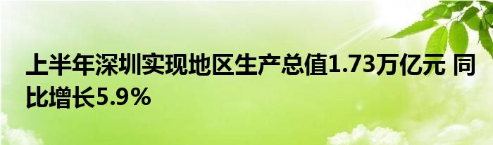 上半年深圳实现地区生产总值1.73万亿元 同比增长5.9%