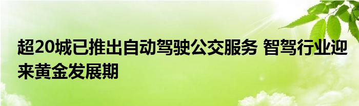 超20城已推出自动驾驶公交服务 智驾行业迎来黄金发展期