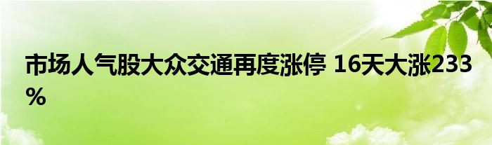 市场人气股大众交通再度涨停 16天大涨233%