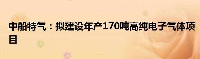 中船特气：拟建设年产170吨高纯电子气体项目