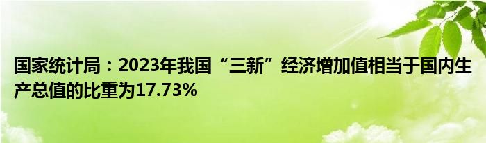 国家统计局：2023年我国“三新”经济增加值相当于国内生产总值的比重为17.73%