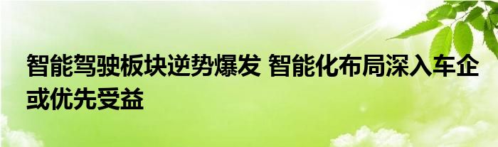 智能驾驶板块逆势爆发 智能化布局深入车企或优先受益