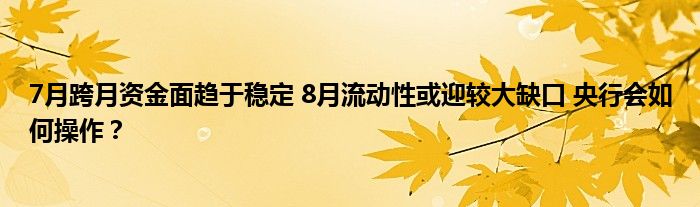 7月跨月资金面趋于稳定 8月流动性或迎较大缺口 央行会如何操作？