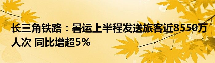 长三角铁路：暑运上半程发送旅客近8550万人次 同比增超5%