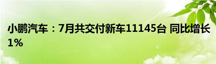 小鹏汽车：7月共交付新车11145台 同比增长1%