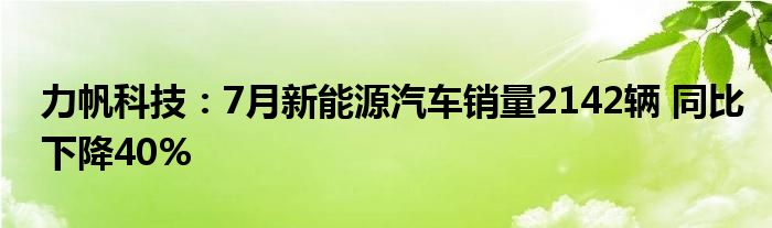 力帆科技：7月新能源汽车销量2142辆 同比下降40%