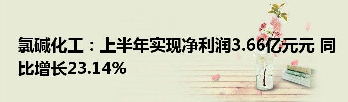 氯碱化工：上半年实现净利润3.66亿元元 同比增长23.14%