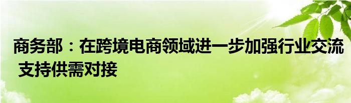 商务部：在跨境电商领域进一步加强行业交流 支持供需对接