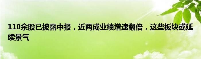 110余股已披露中报，近两成业绩增速翻倍，这些板块或延续景气