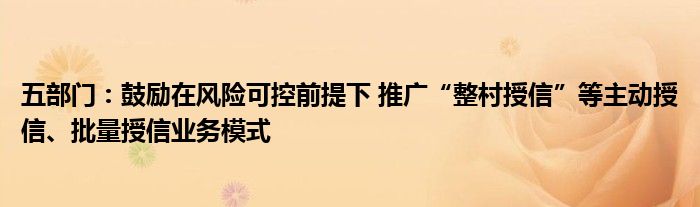 五部门：鼓励在风险可控前提下 推广“整村授信”等主动授信、批量授信业务模式