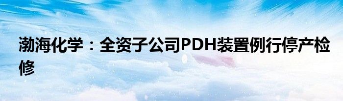 渤海化学：全资子公司PDH装置例行停产检修