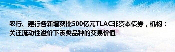 农行、建行各新增获批500亿元TLAC非资本债券，机构：关注流动性溢价下该类品种的交易价值