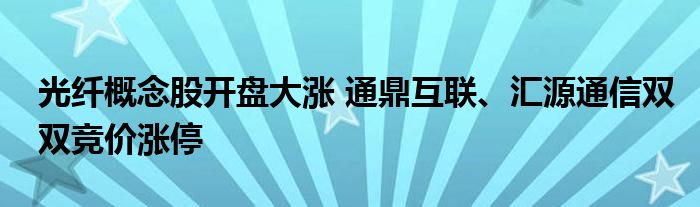 光纤概念股开盘大涨 通鼎互联、汇源通信双双竞价涨停