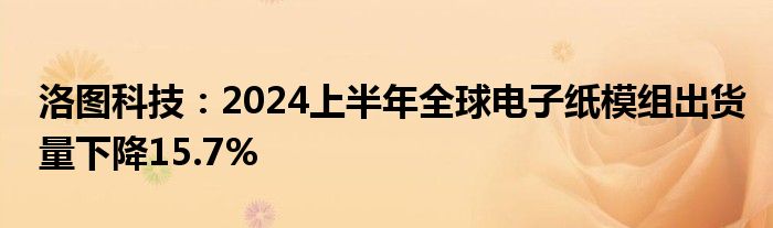 洛图科技：2024上半年全球电子纸模组出货量下降15.7%