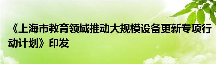 《上海市教育领域推动大规模设备更新专项行动计划》印发