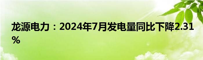 龙源电力：2024年7月发电量同比下降2.31%