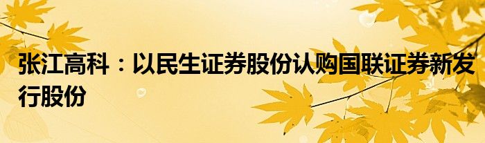 张江高科：以民生证券股份认购国联证券新发行股份