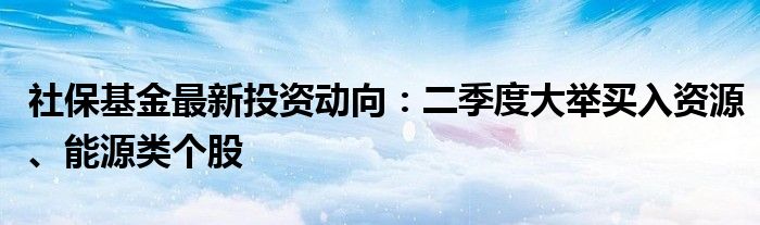 社保基金最新投资动向：二季度大举买入资源、能源类个股