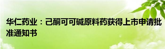 华仁药业：己酮可可碱原料药获得上市申请批准通知书