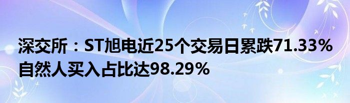 深交所：ST旭电近25个交易日累跌71.33% 自然人买入占比达98.29%