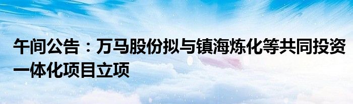 午间公告：万马股份拟与镇海炼化等共同投资一体化项目立项