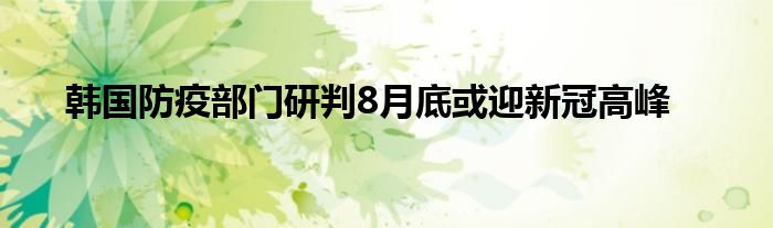 韩国防疫部门研判8月底或迎新冠高峰