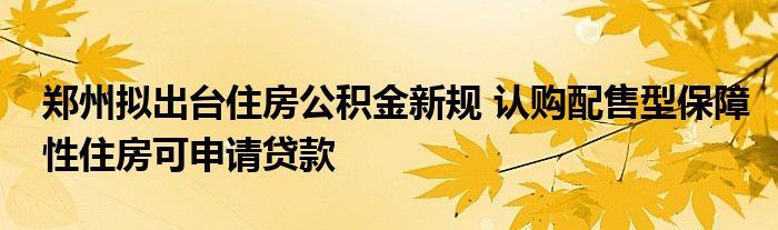 郑州拟出台住房公积金新规 认购配售型保障性住房可申请贷款