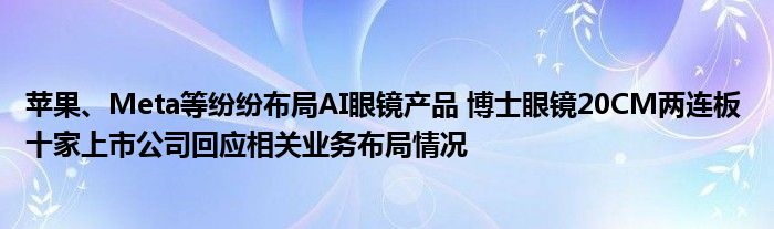 苹果、Meta等纷纷布局AI眼镜产品 博士眼镜20CM两连板 十家上市公司回应相关业务布局情况