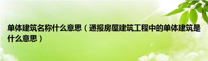 单体建筑名称什么意思（通报房屋建筑工程中的单体建筑是什么意思）