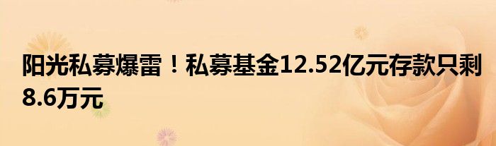 阳光私募爆雷！私募基金12.52亿元存款只剩8.6万元