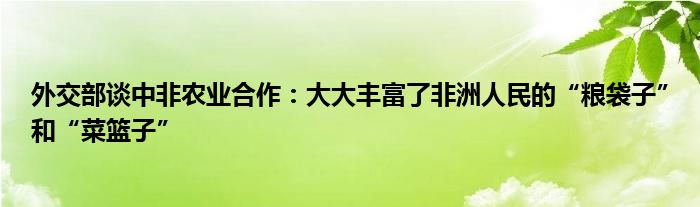 外交部谈中非农业合作：大大丰富了非洲人民的“粮袋子”和“菜篮子”