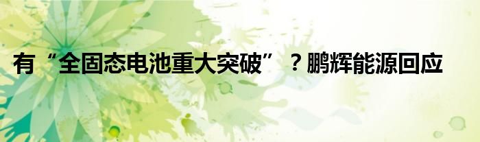 有“全固态电池重大突破”？鹏辉能源回应