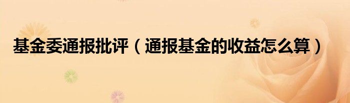 基金委通报批评（通报基金的收益怎么算）