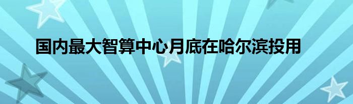 国内最大智算中心月底在哈尔滨投用