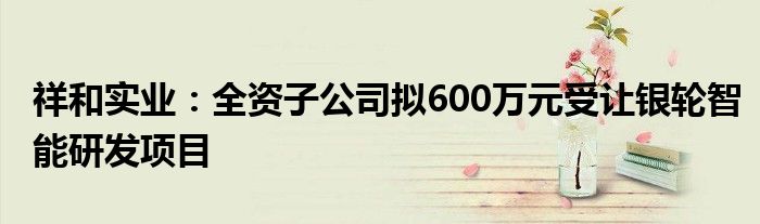 祥和实业：全资子公司拟600万元受让银轮智能研发项目