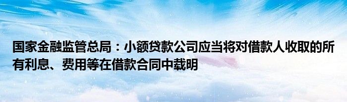 国家金融监管总局：小额贷款公司应当将对借款人收取的所有利息、费用等在借款合同中载明