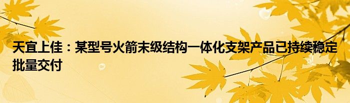 天宜上佳：某型号火箭末级结构一体化支架产品已持续稳定批量交付