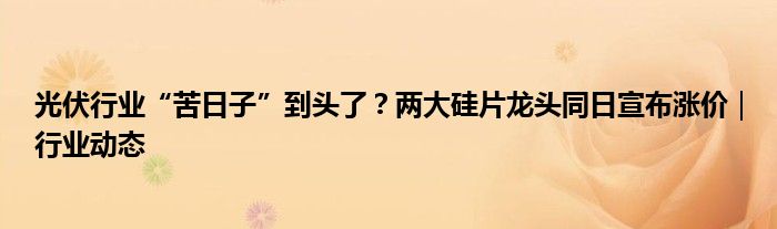 光伏行业“苦日子”到头了？两大硅片龙头同日宣布涨价｜行业动态