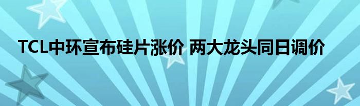 TCL中环宣布硅片涨价 两大龙头同日调价