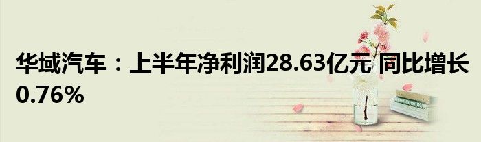 华域汽车：上半年净利润28.63亿元 同比增长0.76%